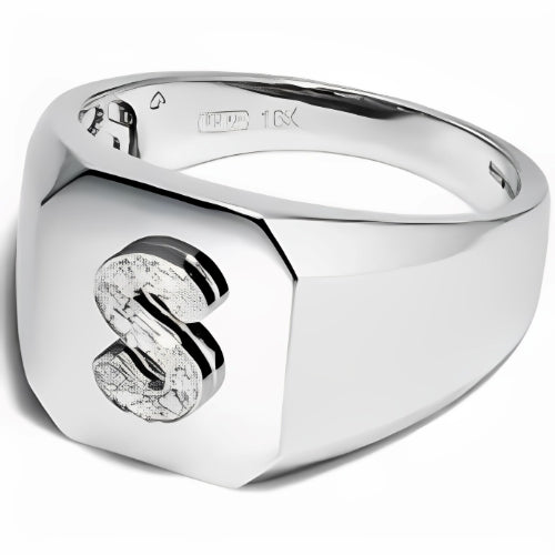 Silver Customized Initial Men Ring with Zircon