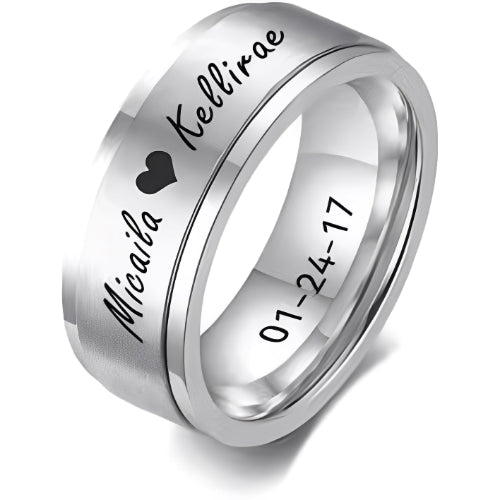 Silver Customized Name with heart Men Ring