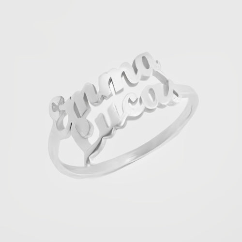 Silver Double Customized Name Ring Beautiful Special Gift Personalised Name Beautiful variouus Fonts