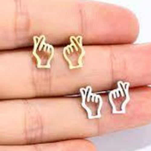 Silver Gold Stud Earings Hands design.