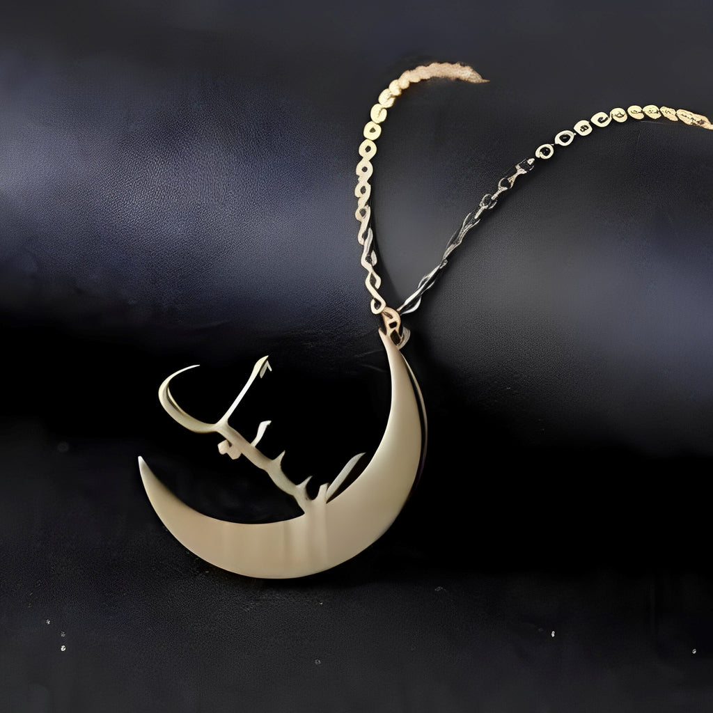 Sliver Customized Arabic Fonts name Pendant moon and star  unique present.