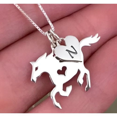 Silver Horse Heart Customized Letter pendant Design jewelry.