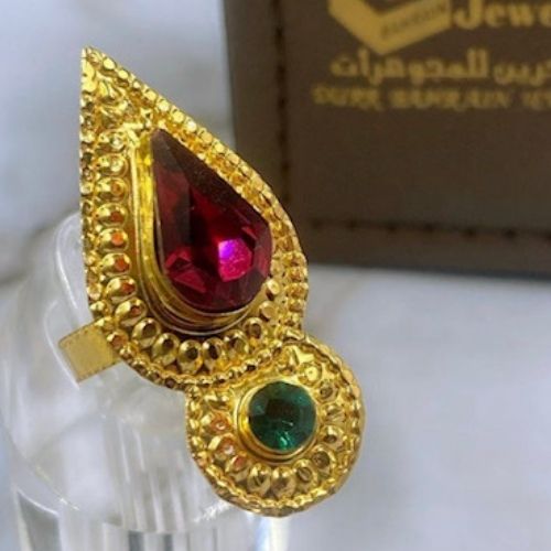 Special Arabic Design Gold Ring with colored stones  jewelry. Suitable for wedding, Egagement, Valentines and special ocassions.