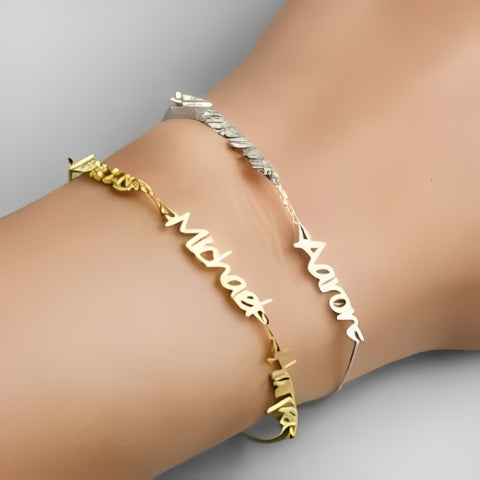 Special Customized 1-4 Names Bracelet  Gold Plated or Pure Silver