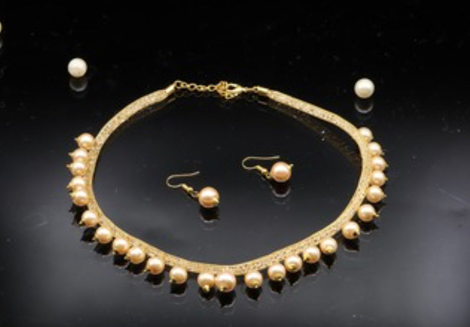 Special  Design Pearl Gold Set necklace, earrings,  jewelry for Birthday, wedding, negagement, Valentines, Birthday