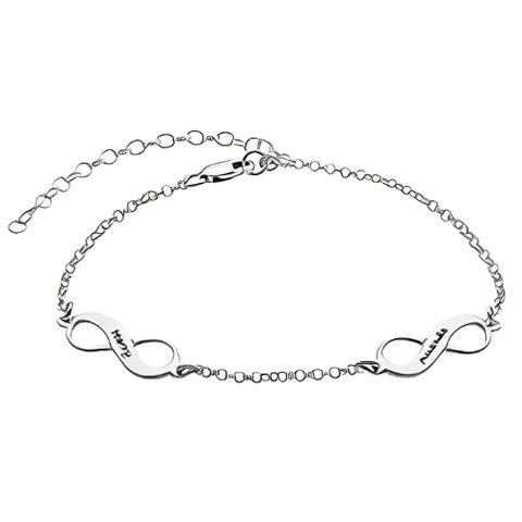 Special Double Infinity Design With Engrave customized Names Pure Silver Bracelet