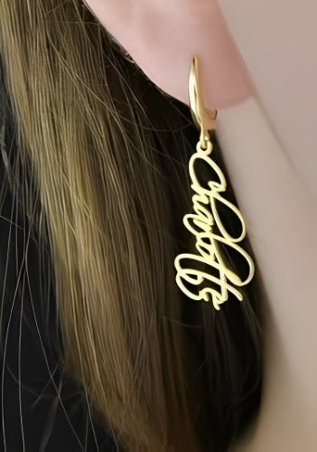 Special Font Customized Dangling Earings of High Quality Gold Plated.