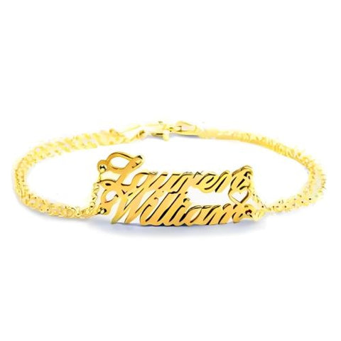 Specila Double Customized Names Bracelet Decorated with Heart Gold Plated