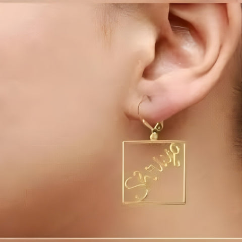 Square Dangling Special Design  Earrings  Customized Name High Quality Gold Plated.