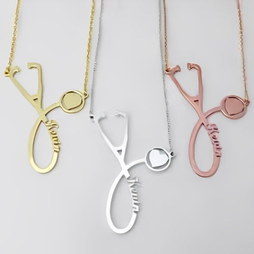 Stethoscope Symbolic love meaning  Customized Name Design Necklace Fashionable Design Personlaised Pendant with heart.