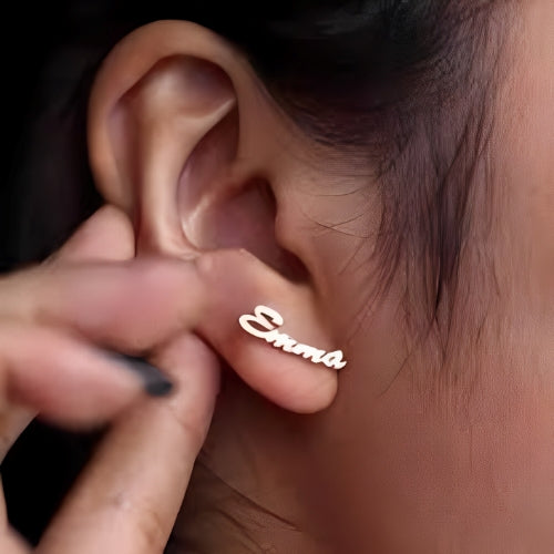 Straight Design Best Quality Beautiful Design Customized Name Stud Earrings Gold.