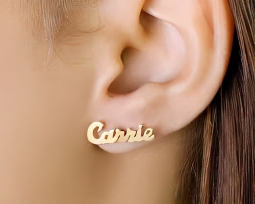 Straight Design Best Quality Beautiful Design Customized Name Stud Earrings Gold.