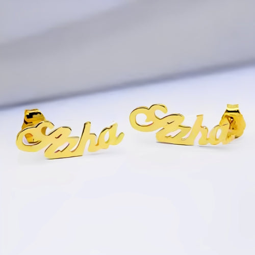 Straight line Fonts Design Best Quality Beautiful Design Customized Name Stud Earrings Gold Plated.