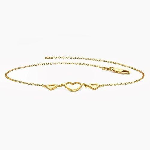 Three Hearts Design Gold Anklet Bracelet  Beautiful.