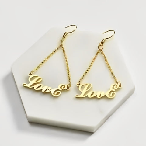 Triangle Dangling Earrings Special Design Customized Name High Quality Gold Plated.