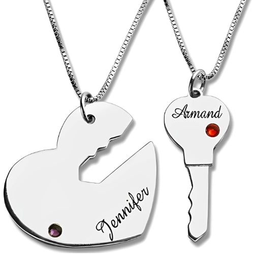Two-pieces-Fit-key-Heart-Silver-Men-Women-Customized-Name-Couples-Gift