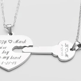 Two-pieces-Fit-key-Heart-Silver-Men-Women-Engraved-Customized-Name-Quote-Couples-Gift-Birthstone-Birthday