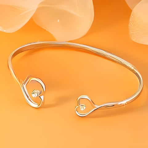 Two Heart Gold Bracelet Design Decorated with Zircon