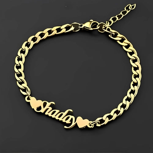Two Hearts Customized Name thick Chain Braclet Gold Plated