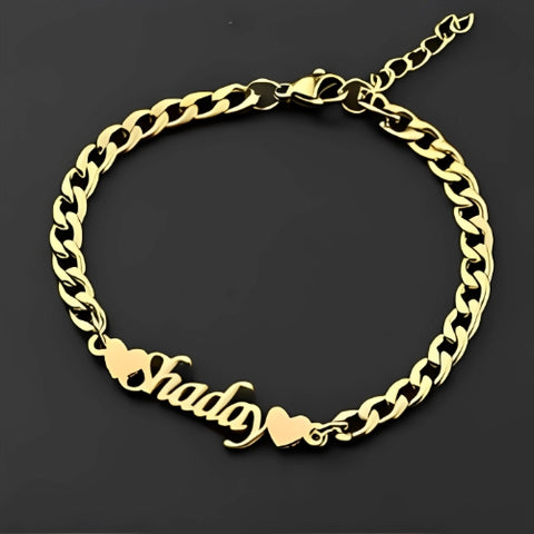 Two Hearts Customized Name thick Chain Braclet Gold Plated