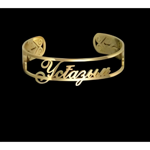 Two Lines Special Design Customized Two Names Gold Plated Bracelet Bangle