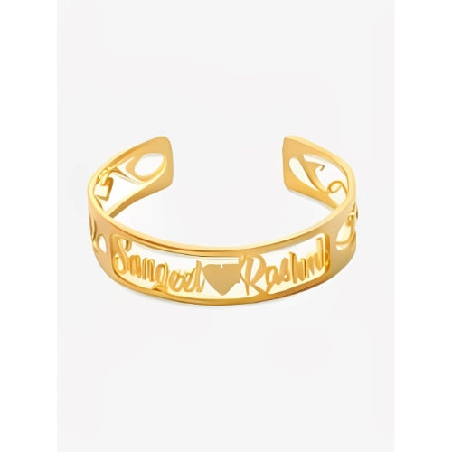 Two Lines Special Design Customized Two Names Gold Plated Bracelet Bangle Decorated with Heart
