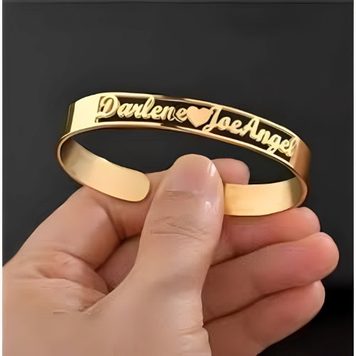 Two Lines Special Design Customized Two Names Gold Plated or Pure Silver Bracelet Bangle Decorated with Heart