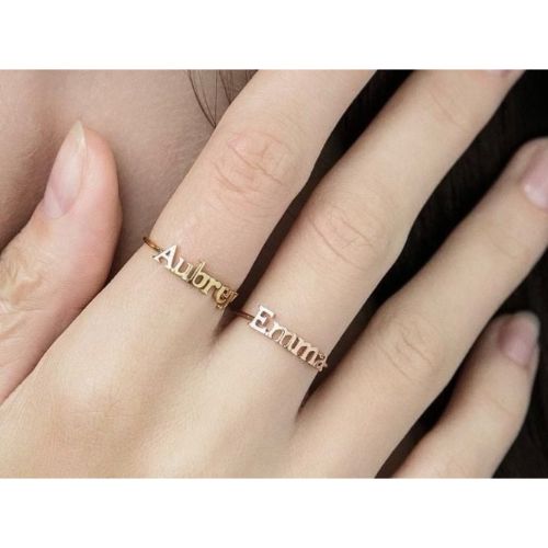 Personalized Gold Two Rings Thin Beautiful Customized Name Simple Fonts Special Gift.