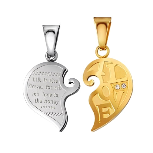 Two pieces-Couple-Men-Silver-Women-Gold-Gift-Customized-Name-Quote-Personalised-Sisters-Jewel-Half Heart-2