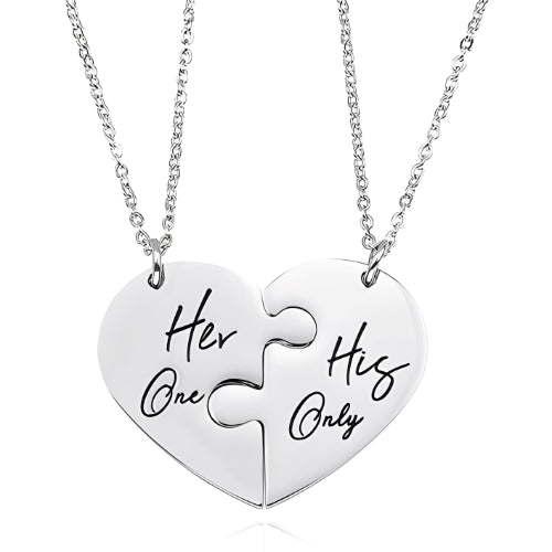 Two pieces-Couple-Men-Women-Silver-Gift-Customized-Name-Quote-Personalised-Sisters-Jewel-Half Heart-2 Necklaces