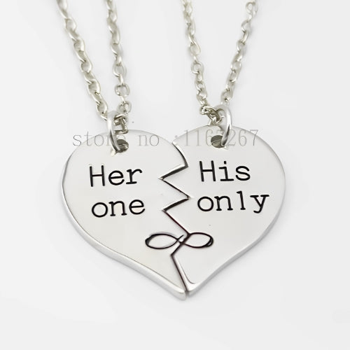 Two pieces-Couple-Men-Women-Silver-Gift-Customized-Name-Quote-Personalised-Sisters-Jewel-Half Heart-2 Necklaces