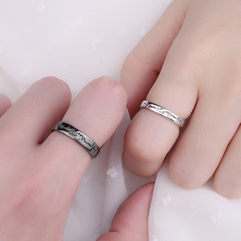2pcs Fashion Couple Ring Set Minimalist ECG Wings Zircon Adjustable Rings For Women Men Punk Wedding Jewelry Best Lover Gift
