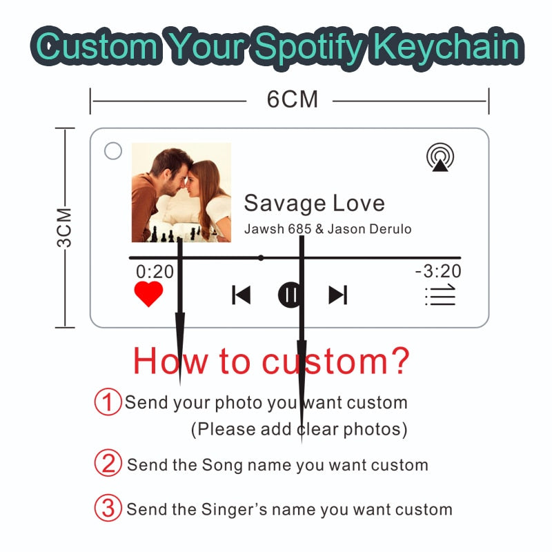 Personalized Clear Acrylic Spotify Keychain Scan Code Music Song Singer Name Album Cover Custom Keyring Women Men Photo Gifts