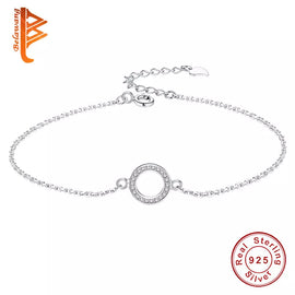 BELAWANG Genuine 925 Sterling Silver Bracelet for Women Cubic Zirconia Round Circle Charm Bracelets Chain Link Silver Jewelry