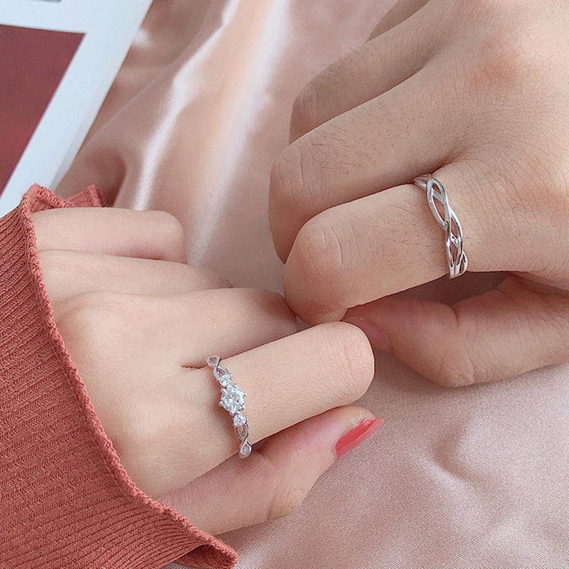 2pcs Fashion Couple Ring Set Minimalist ECG Wings Zircon Adjustable Rings For Women Men Punk Wedding Jewelry Best Lover Gift