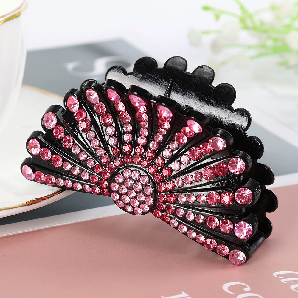 AWAYTR Large Size Women Vintage Rhinestone Hair Claw Crab Clips Crystal Clamps Hairpin Bow Knot Hair Clip Hair Accessories Girls