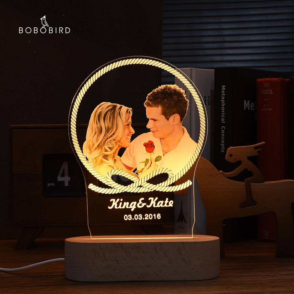 Customized Photo Frame USB Creative Wooden Base With Led Light  Living Room Bedroom Decoration Custom Text Photo