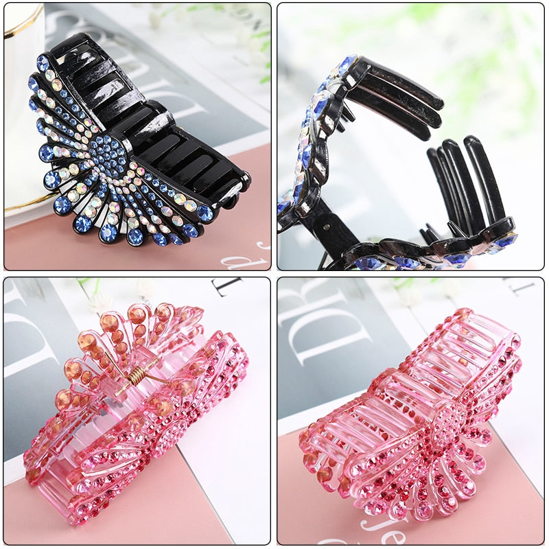 AWAYTR Large Size Women Vintage Rhinestone Hair Claw Crab Clips Crystal Clamps Hairpin Bow Knot Hair Clip Hair Accessories Girls