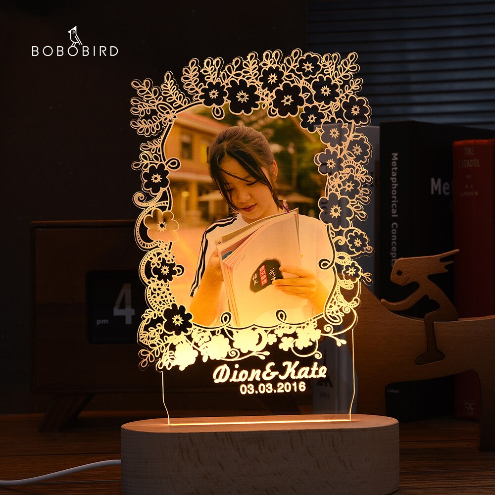 Customized Photo Frame USB Creative Wooden Base With Led Light  Living Room Bedroom Decoration Custom Text Photo