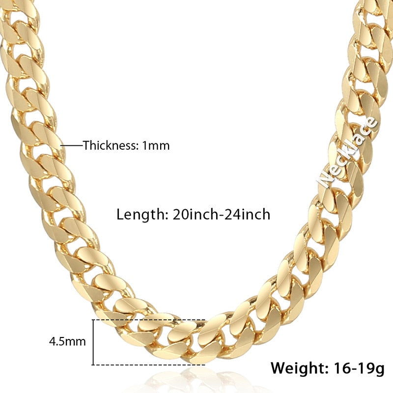 Trendsmax Men&#39;s Cuban Link Chain Necklace Gold Color  Chain Necklace Gift For Men Hiphop Wholesale Jewelry 4.5mm 50cm 60cm GN438