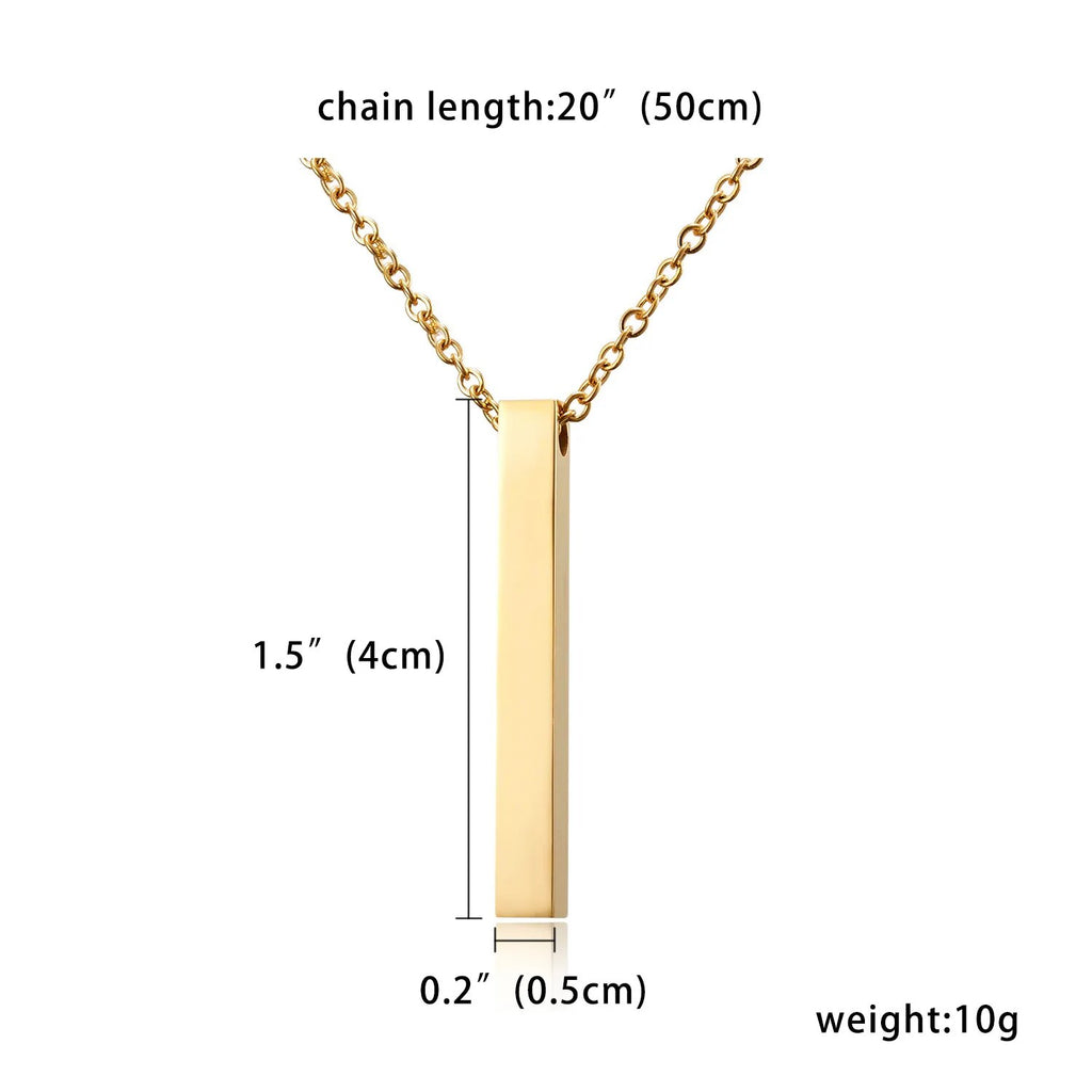 Rinhoo Four Sides Engraving Personalized Square Bar Custom Name Necklace Stainless Steel Pendant For Women/Men Birthday Gift