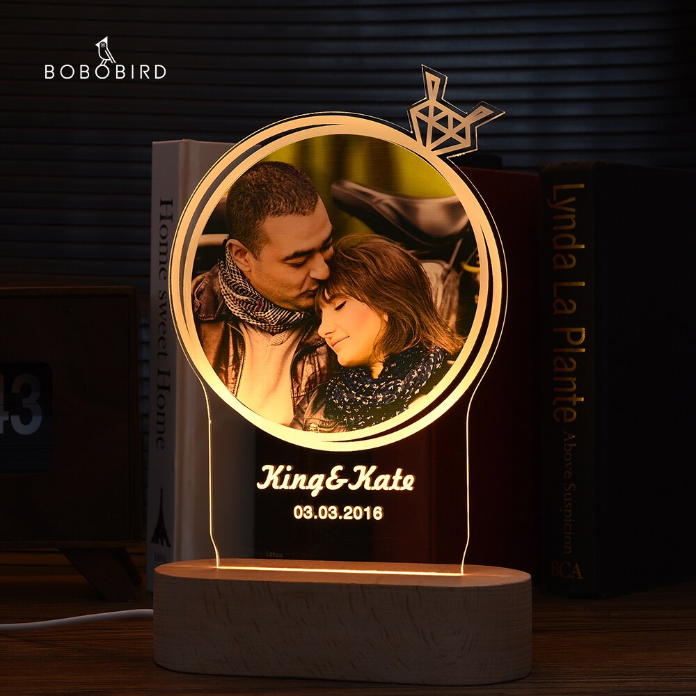 Customized Photo Frame USB Creative Wooden Base With Led Light  Living Room Bedroom Decoration Custom Text Photo