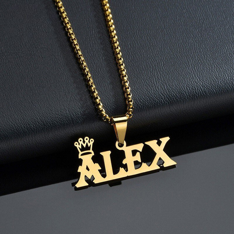 Custom Name Necklace Custom Jewelry Stainless Steel Personalized Crown Pendant For Women подвеска Men Collars Thick Chain Gifts