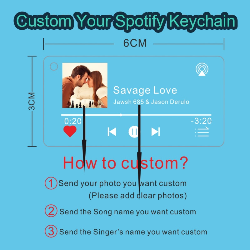 Personalized Clear Acrylic Spotify Keychain Scan Code Music Song Singer Name Album Cover Custom Keyring Women Men Photo Gifts