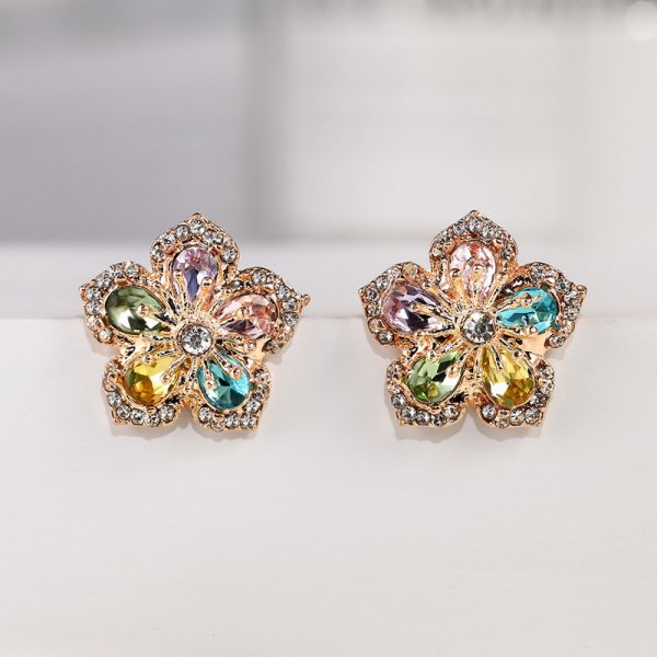 New Korea Sweet Cute Flower Crystal Temperament Geometric Shiny Zircon Earrings Statement Earrings for Women Girl Pendientes