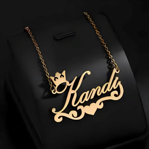 Unique Heart Crown Gold Customized Name pendant.