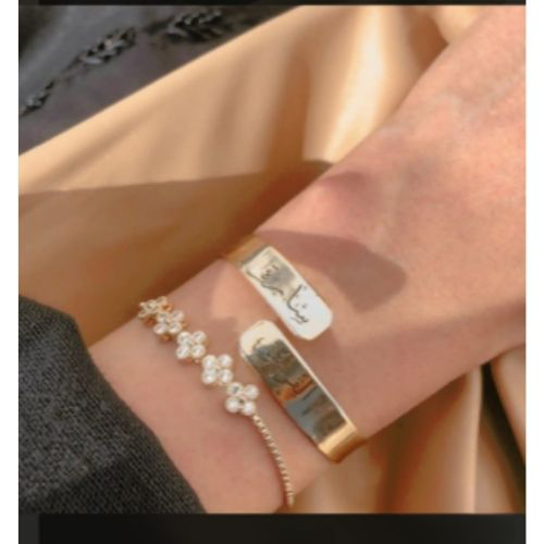 Women Gold Bangle Braclet with Ring Customized name with massage or date or drawing. Your choice. (2)_cleanup