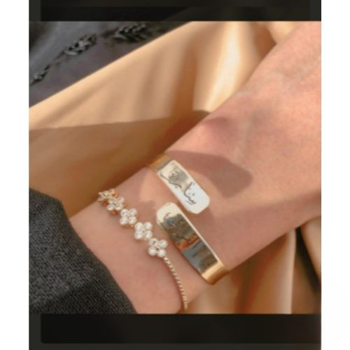 Women Gold Bangle Braclet with Ring Customized name with massage or date or drawing. Your choice. (2)_cleanup