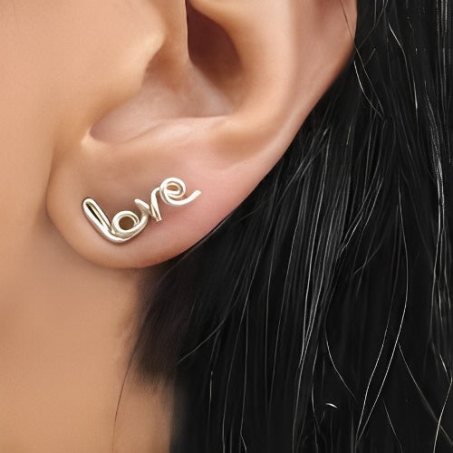 Word Love design Best Quality Beautiful special Fonts Design Stud Gold Plated Earrings.