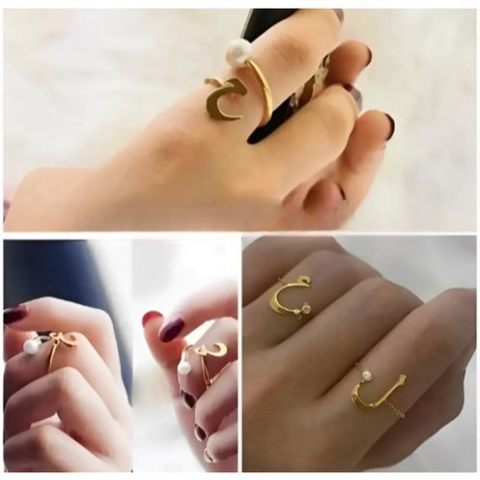 Customized Arabic Initials Gold plated ring with pearl customized speacialgift for Birthday, aAnniversary, Valentines,Mother Day &